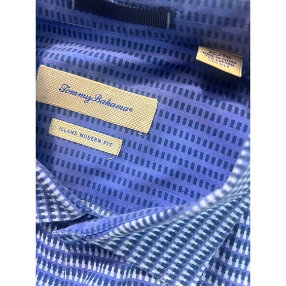 Tommy Bahama Island Modern Fit Blue Ombre Grid Silk Blend L/S Button-Up Shirt XL - Picture 4 of 5